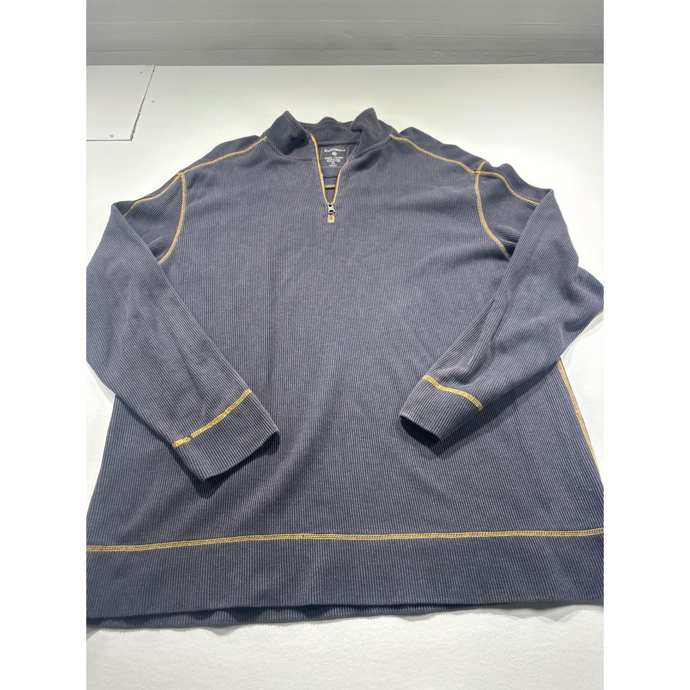 Ruff Hewn Mens XL Quarter Zip Pullover Ribbed Cotton Blue Contrast Stitching